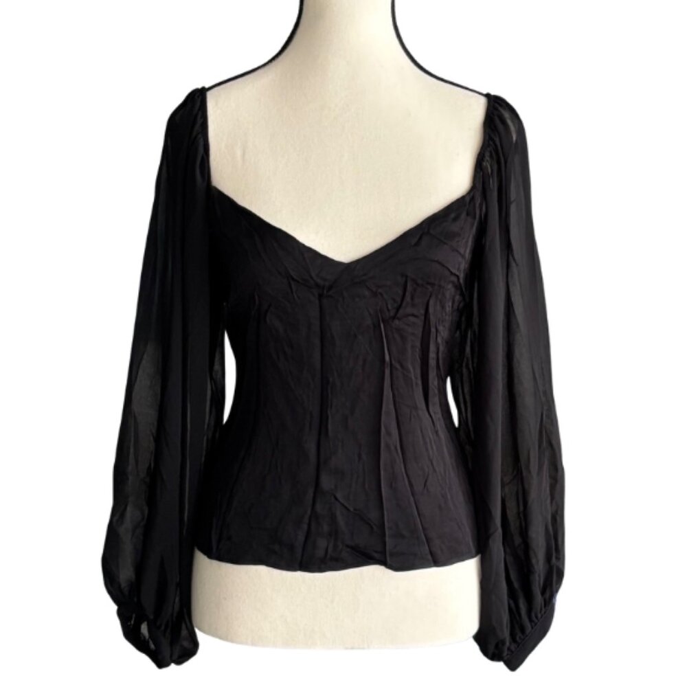 ZARA BLACK TOP WITH  CHIFFON SLEEVES, SZ.M